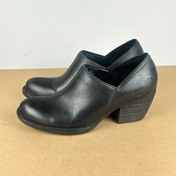 Born Kinney Leather Booties Womens 7.5 Black Casual Comfort Slip On - Picture 1 of 11